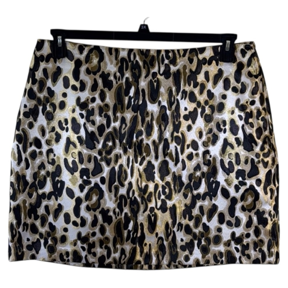 Nine West Skirt Black & Gold Leopard Print Midi‎ in Size XL  NWT